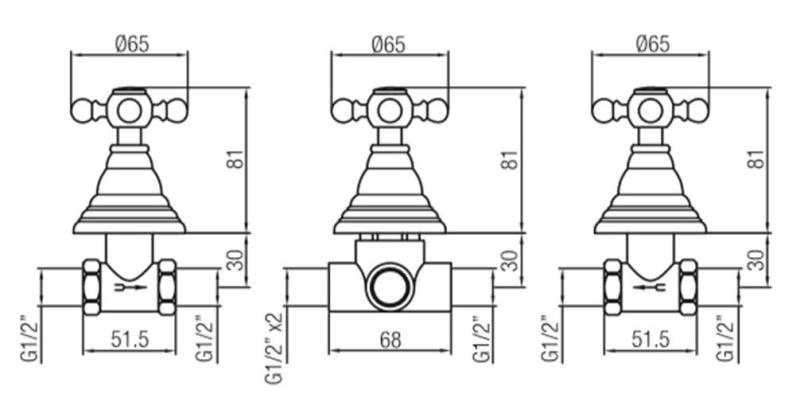 PB classic 3-way built-in shower set with diverter with star handles Bronze 1208855402