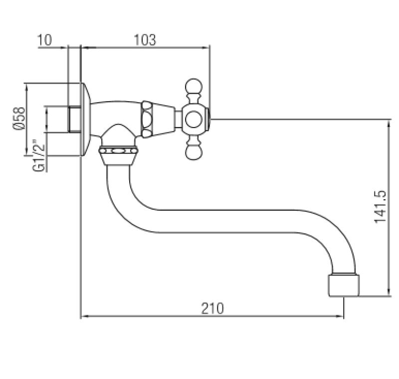 PB Classic wall washbasin tap with star handle cold water and long spout stainless steel 1208855642