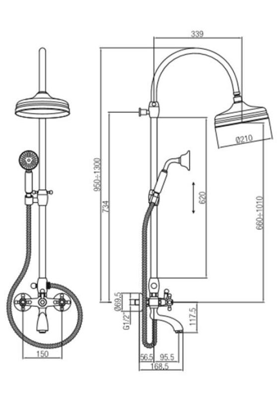 PB Classic Bath Shower Set surface-mounted with rain shower power knobs chrome 1208855862