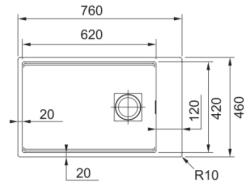 Franke Kubus KNG 110.62 kitchen sink 72x42 white granite undermount with faucet hole bench 125.0512.517