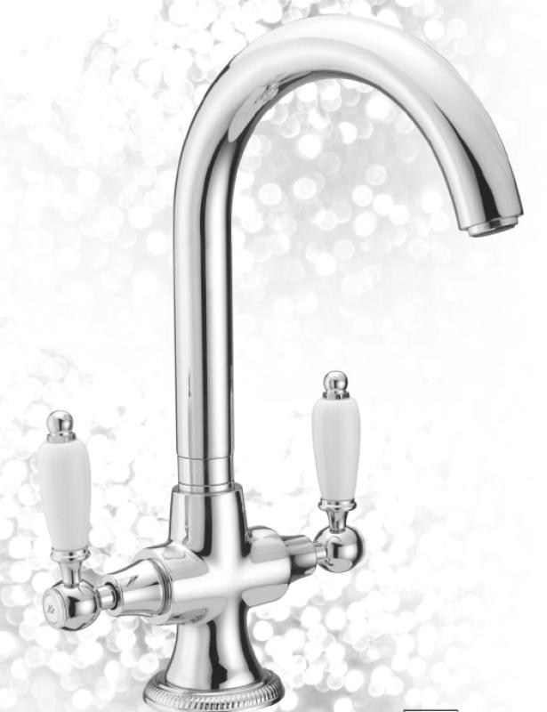 PB classic kitchen tap with White handles stainless steel 1208910902