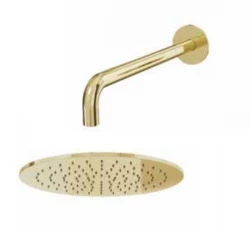 Waterevolution Flow head shower 200mm with wall connection Brushed Brass T1641LE