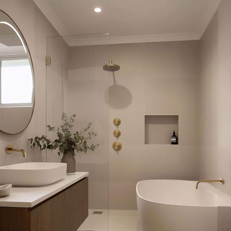 Waterevolution Flow built-in shower thermostat with 2 stop valves, brushed brass 1208916452