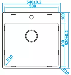 Caressi Basic Line stainless steel kitchen sink 50x40 flush mounted with faucet hole bank CABL50KR10 1208920522