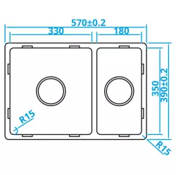 Caressi Basic Line stainless steel kitchen sink 39x57 flush mounted undermount inset CABL3318R15 1208920571