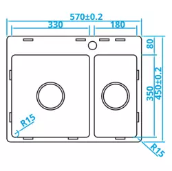 Caressi Basic Line stainless steel kitchen sink 45x57 flush mounted inset CABL3318KR15 1208920572