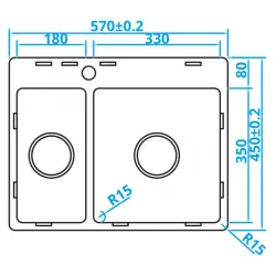 Caressi Basic Line stainless steel kitchen sink 45x57 flush mounted inset CABL1833KR15 1208920573