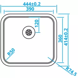 Caressi Basic Line stainless steel kitchen sink 44.4x41.4 flush mounted undermount inset CABLPP39R50 1208920574