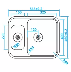 Caressi Basic Line stainless steel kitchen sink 46x56.5 flush mounted undermount inset CABLPP1532R50 1208920575