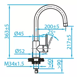 Caressi Basic Line Stainless Steel single lever kitchen mixer CABL002I 1208920577