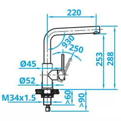 Caressi Basic Line Stainless Steel single lever kitchen mixer CABL003I 1208920578