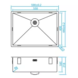 Caressi stainless steel kitchen sink CAPP55R6R0 W55xL40xD18.5cm undermount inset flush mounted 1208920588