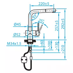 CARESSI Chrome single lever kitchen mixer with pull-out spout chrome CA108CH U ECO 1208920642