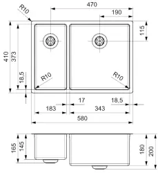 Reginox New Jersey Stainless Steel 1.5 Kitchen Sink 18x37 + 34x37 T09J5LLU08GDS R32824