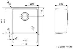 Reginox Houston stainless steel sink 40x40 undermounted, surface-mounted and flush-mounted L2000 R32848