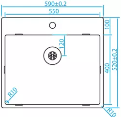 Caressi stainless steel kitchen sink with faucet hole CAPP55KR10 W59xL52xD18.5cm seamless plug 1208921190