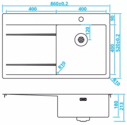 Caressi stainless steel kitchen sink right with drainer left CAPP40ABR B86xL52 flush mounted undermount and inset 1208921292