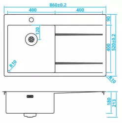 Caressi stainless steel kitchen sink left with drain right CAPP40ABL B86xL52 flush mounted undermount and inset 1208921295