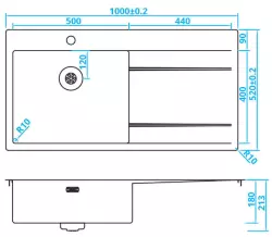 Caressi stainless steel kitchen sink left with drainer right CAPP50ABL B100xL52 flush mounted undermount and inset 1208921299