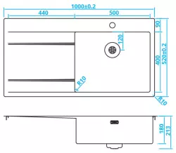 Caressi stainless steel kitchen sink right with drainer left CAPP50ABR B100xL52 inset undermounted and flush mounted 1208921300