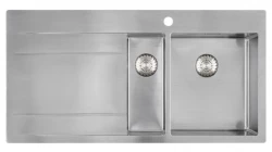 Caressi stainless steel 1.5 Kitchen Sink right with drainer left CAPP1534ABR B101xL52 inset undermounted and flush mounted 1208921301