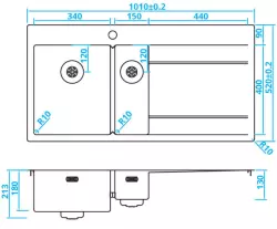 Caressi stainless steel 1.5 Kitchen Sink left with drain right CAPP3415ABL B101xL52 inset undermounted and flush mounted 1208921302