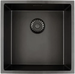 Caressi Black Line black Quartz kitchen sink 40cm flush mounted CAGRPP40BK-FL with black basket plug 1208921303