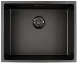 Caressi Black Line black Quartz kitchen sink 50cm inset or undermount CAGRPP50BK-TU with black basket plug 1208921311