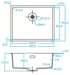 Caressi Black Line black Quartz kitchen sink 50cm flushmounted CAGRPP50BK-FL with black basket plug 1208921316