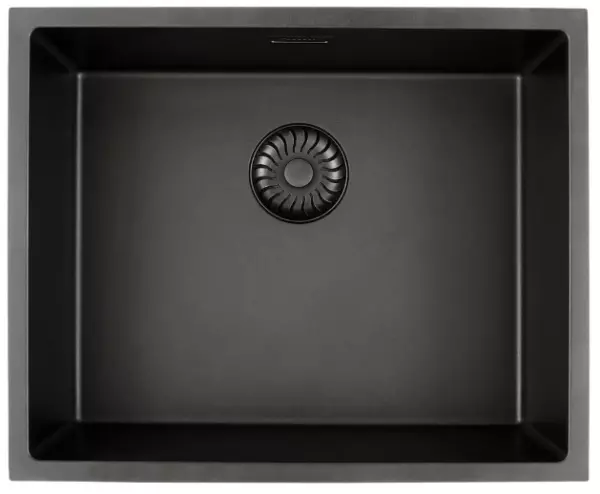 Caressi Black Line black Quartz kitchen sink 50cm flushmounted CAGRPP50BK-FL with black basket plug 1208921316