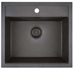 Caressi Black Line black Quartz kitchen sink with faucet hole 50cm inset CAGR50KRBK-TU with black basket plug 1208921328