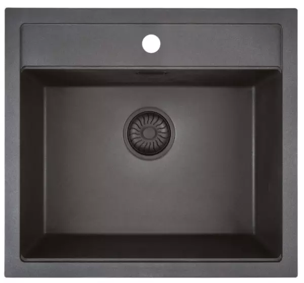 Caressi Black Line black Quartz kitchen sink with faucet hole 50cm inset CAGR50KRBK-TU with black basket plug 1208921328