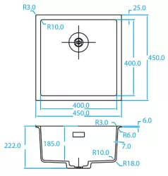 Caressi White Line white Quartz kitchen sink 40cm inset or undermounted CAGRPP40WH-TU 1208921340