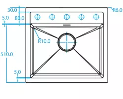 Caressi White Line white Quartz kitchen sink with faucet hole 50cm inset CAGR50KRWH-TU 1208921344