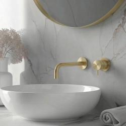 Waterevolution Flow Built-in Washbasin Faucet PVD White Gold with spout 21 cm T116BWGE-21