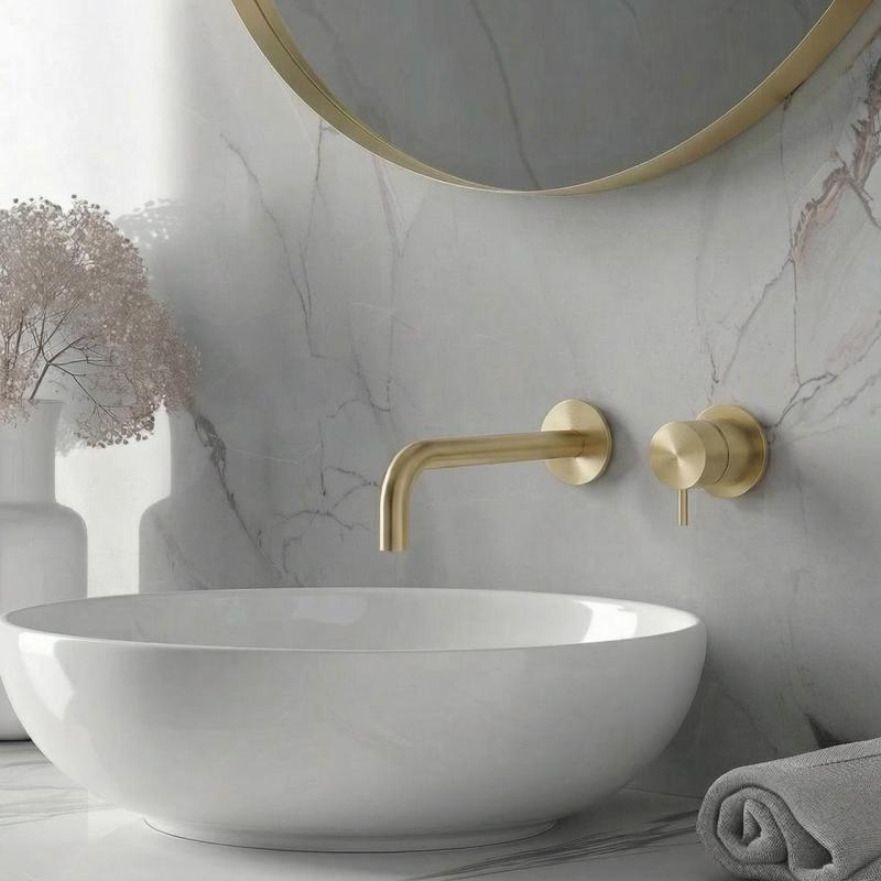 Waterevolution Flow Built-in Washbasin Faucet PVD White Gold with spout 21 cm T116BWGE-21