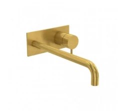 Waterevolution Flow built-in basin mixer tap with cover plate, brushed brass, spout 15cm T1161LE-15