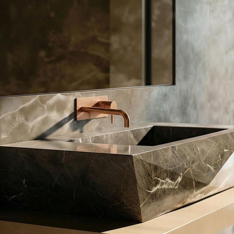 Waterevolution Flow built-in basin mixer tap with cover plate, PVD brushed copper, spout 15cm T1161CPE-15