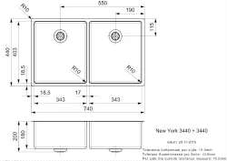 Reginox New York double stainless steel kitchen sink 34x40 + 34x40 T09T11LLU08GDS R28223