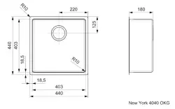 Reginox New York medium stainless steel kitchen sink 40x40 with OKG plug R28124