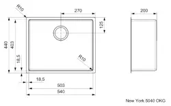 Reginox New York medium stainless steel kitchen sink 50x40 with OKG plug R28131