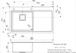 Reginox Phoenix 40 left stainless steel kitchen sink with drainer 86x51cm L2511 R32909