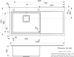 Reginox Phoenix 50 left stainless steel kitchen sink with drainer 100x51cm L2501 R32886