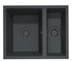 GraniteMy Bremen 1.5 Granite Kitchen Sink Reversible Black Undermount and Flush Mount 1208952250