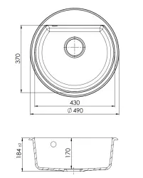 GraniteMy Bremen round granite kitchen sink 43 cm black inset and undermounted with faucet hole bench 1208952257