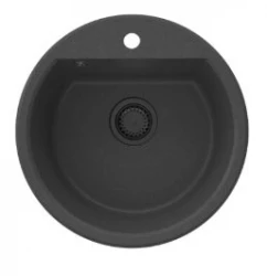 GraniteMy Bremen round granite kitchen sink 43 cm black inset and undermounted with faucet hole bench 1208952257