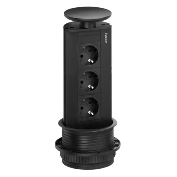 EVOline Port 3 Retractable socket outlet black with earthing pin