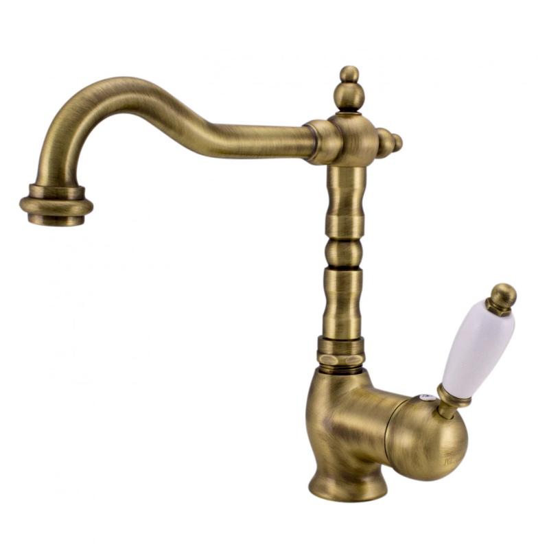 PB Nostalgic Single lever sink faucet with swivel spout 190 mm - with drain set Bronze