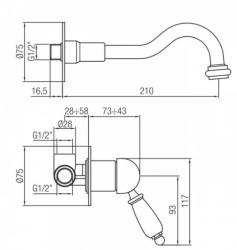 PB nostalgic built-in sink faucet Vintage spout 21cm chrome