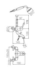 PB Nostalgic bath mixer with hand shower and white lever Chrome